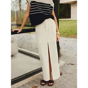 Commense Cream Cotton & Linen Boho Pockets Split Maxi Skirt‎ Chic Size Small